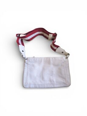 Bally “Trussa” White Leather Shoulder Bag – Red Web Strap – Made in Italy